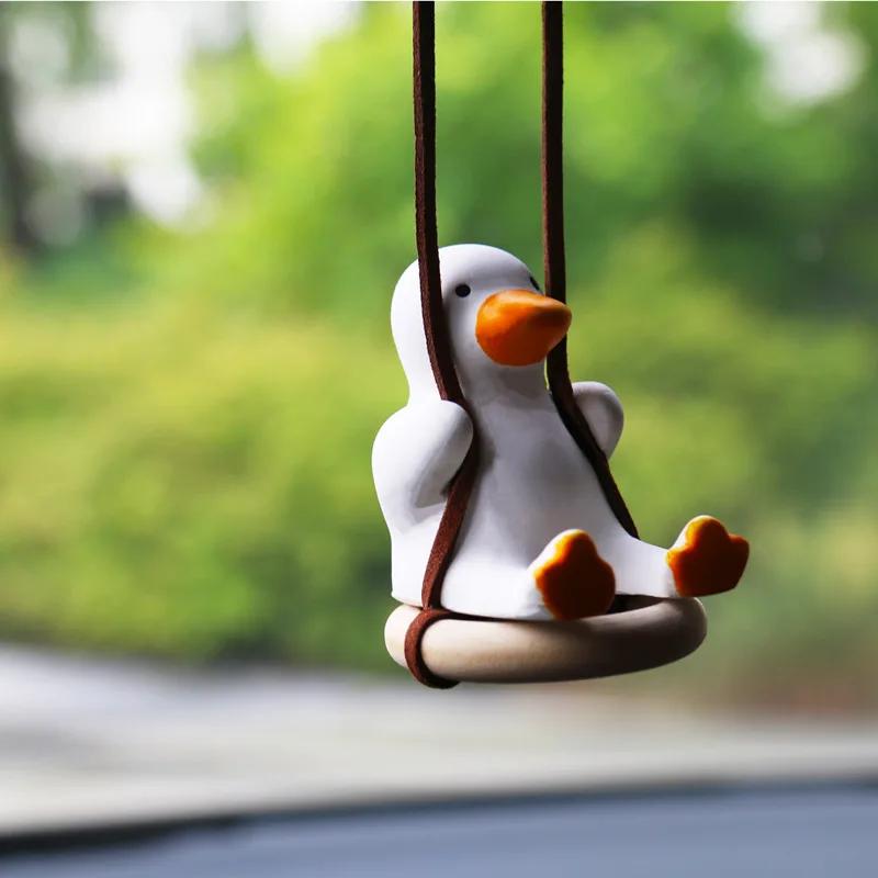 New Cute Anime Car Accessorie Swing Duck Pendant Auto Rearview Mirror Ornaments Birthday Gift Couple Accessorie Car Fragrance