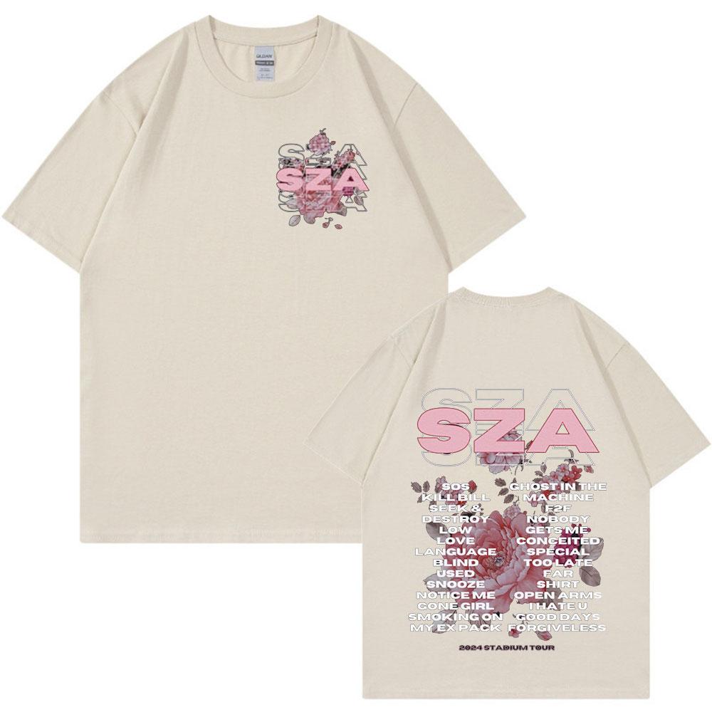 Rapper SZA SOS Australia Tour T-skjorte Menn Kvinner Mote Vintage Hip Hop Harajuku T-skjorter Unisex Ren Bomulls T-skjorter Fans Gave