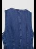 Women's Denim Vest & Wide-Leg Pants Set - Round Neck, Single-Breasted.