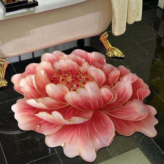 3D Flower Floor Mat Realistic Rose Lotus Area Rug Anti-Slip Decorative Flower Bathroom Rug for Living Room Bedroom Kitchen