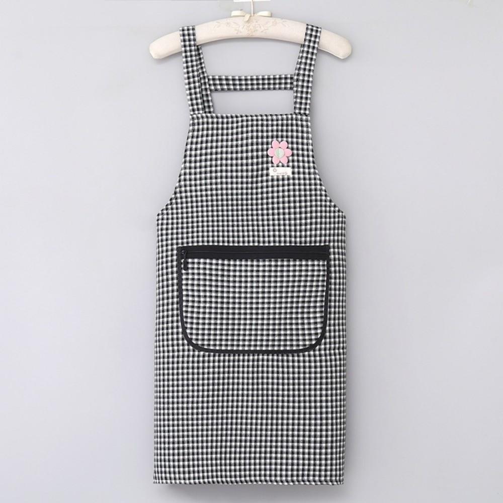 Household Kitchen Sleeveless Apron Oil-proof Cotton Women Plaid Apron Large Pocket with Straps Cooking Apron Work Clothes