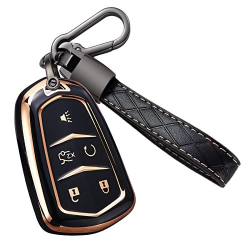 Für Cadillac Escalade Schlüsselanhänger-Abdeckung, für Cadillac ATS CTS CT6 STS SRX XT5 Schlüsselanhänger-Hülle, Premium-Soft-TPU, vollständiger Schutz, Smart-Schlüsselhalter