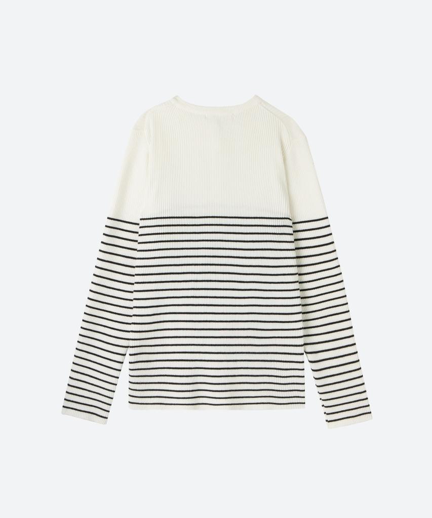 MOONSUN Unisex, Stripe Henley Neck Knit / Iv Stripe