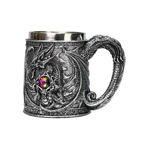 Beer 600ml Mug Steel Stainless Retro Tankard Coffee Cup Tea Tumbler Medieval Dragon Resin Mug For Fantasy Lovers