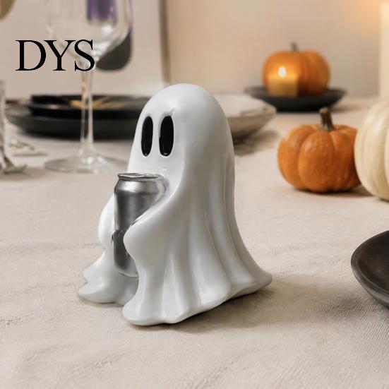 Compact Ghost Statues Halloween Figurine with Drinks, Resin Statue, Cute Spooky Desktop Creative Shaped Ornaments Ornament for Party Tabletop