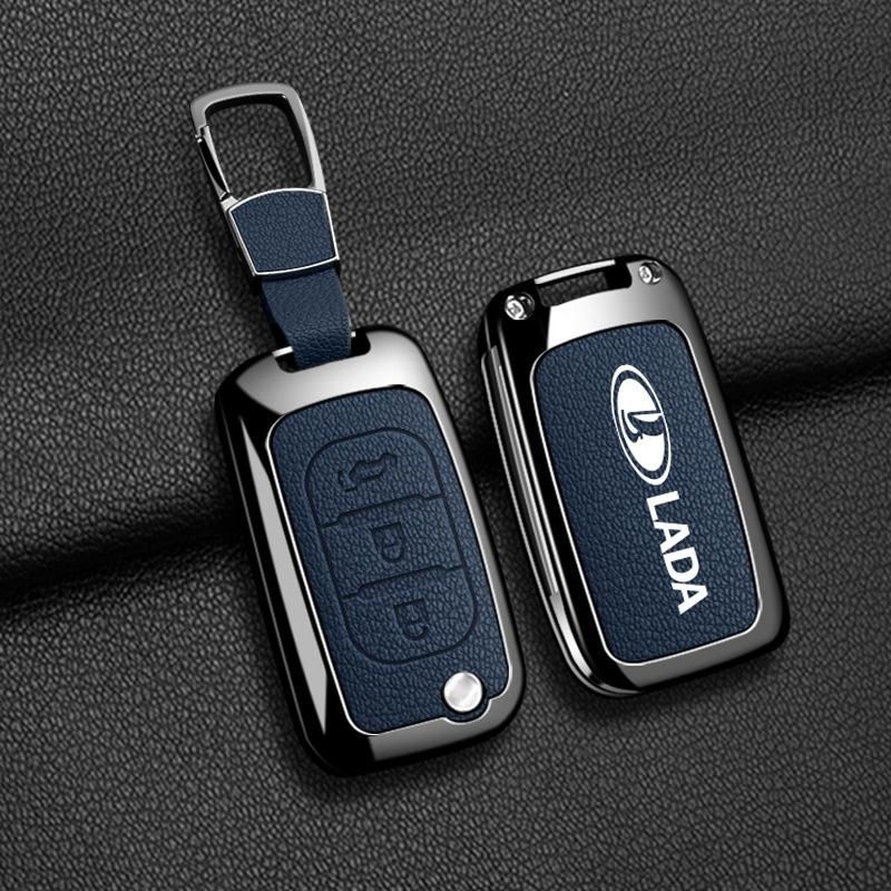 Zinc Alloy Leather Car Key Case Cover For Lada Vesta Niva Samara Kalina Largus Priora Xray Granta Protector Keychain Accessories