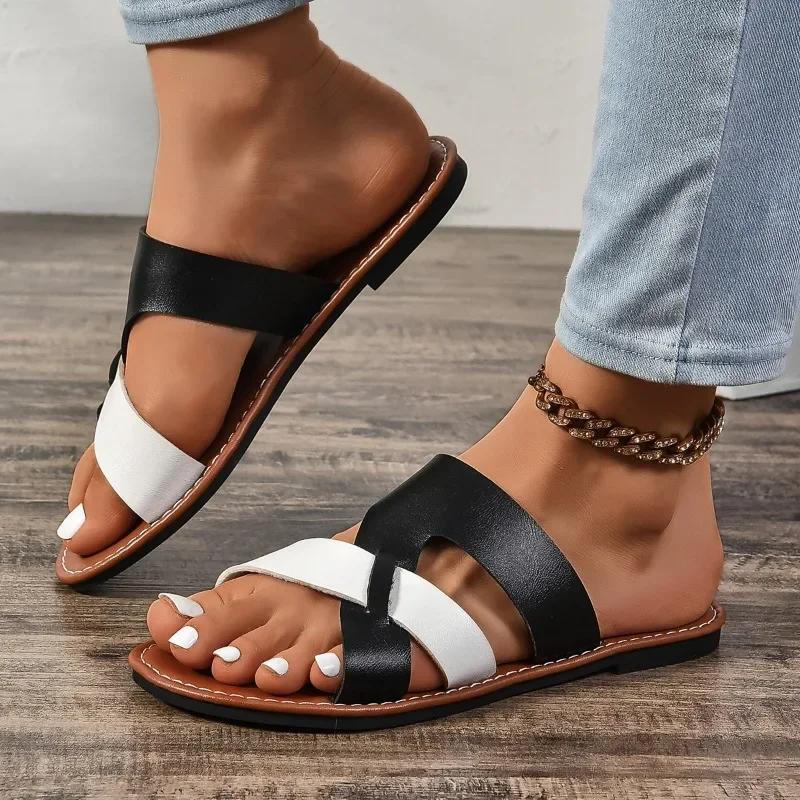 Fashion Women's Shoes 2024 Hot Sale Basic Women's Slippers Fashion Color Matching Casual Slippers Women New Plus Size Flat Slippers