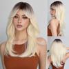 Blonde Silky Straight Synthetic Wigs with Bangs Medium Long Natural Platinum Wig for Women Cosplay Heat Resistant