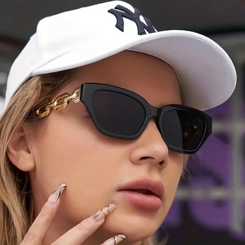 Cat-Eye Mode Sonnenbrille für Damen Herren Spiegelglas Kettenanhänger Brille für Sommer Strandparty