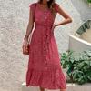 Summer Lace-up V-neck Short-sleeved Floral Split Dress In Stock