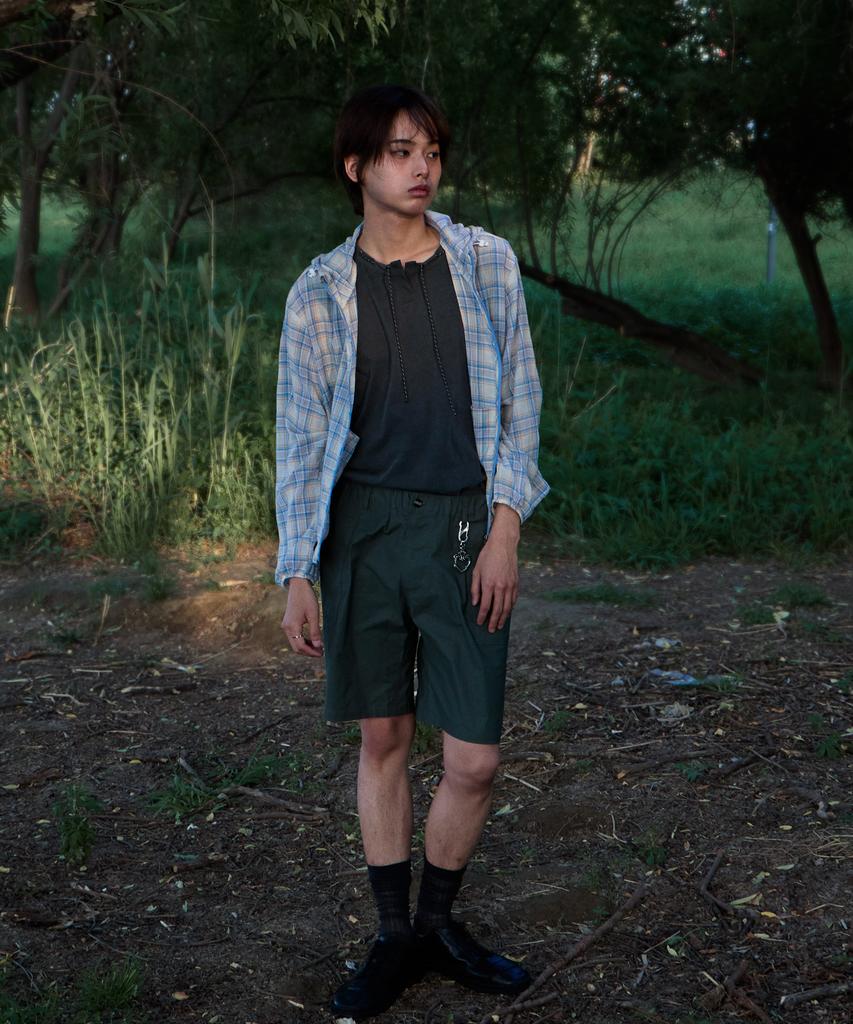 Kruxh Seersucker Crop Hooded Wind Jacket Sky Check