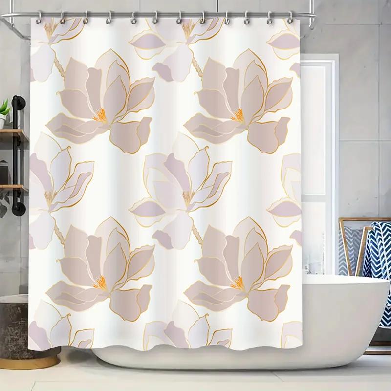 Tenda da Doccia Fiore di Magnolia Rosa Pannelli Doccia Floreali Moderni per Arredo Bagno Tessuto Impermeabile con Ganci