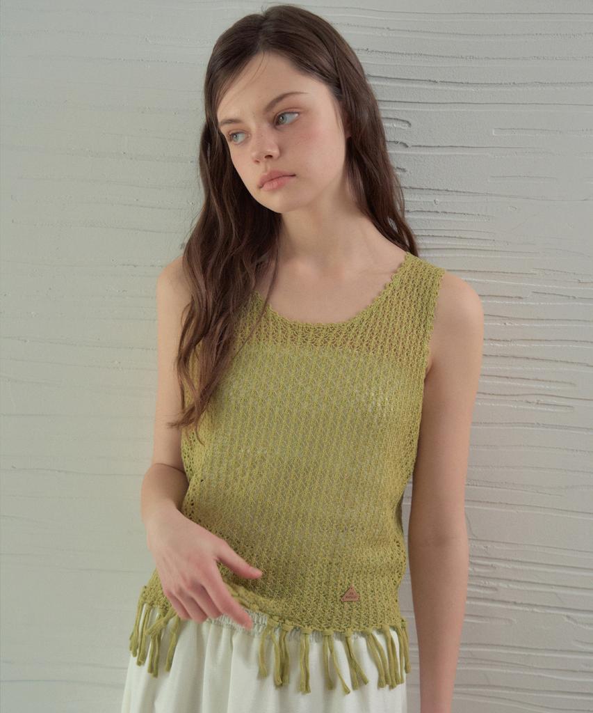 Aueonoseuteljia Handmade Fringe Sleeveless Knit_Olive(Oc26Kn21)