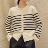 Herbst Neu Lässige Gestreifte Strickjacke Damen Winter Vintage Langarm Elegante Strickjacken Pullover Rundhals Einfache Warme Strickwaren Pullover 24832