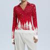 Women's Fashion Casual Christmas Print V-Neck Long Sleeve Button-Down Top