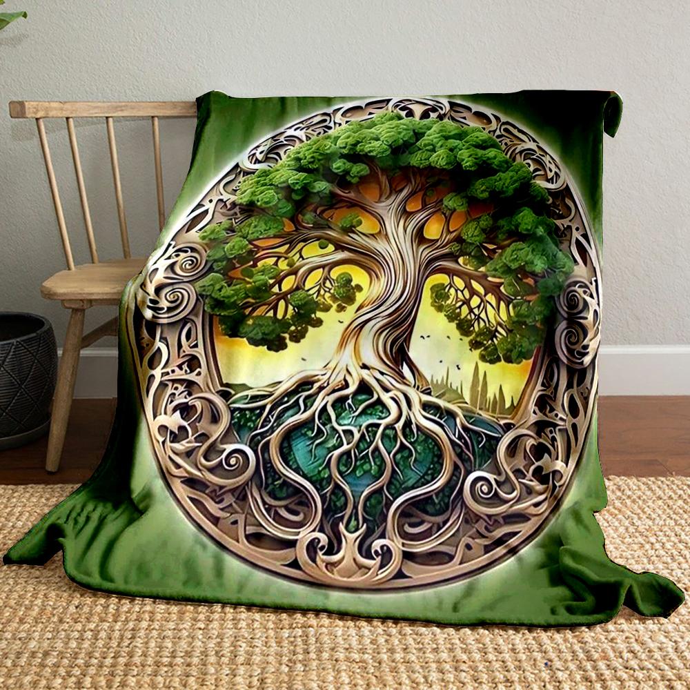 Tree of Life Green Designed Flannel blanket for bedroom, living room, sofa, and nap