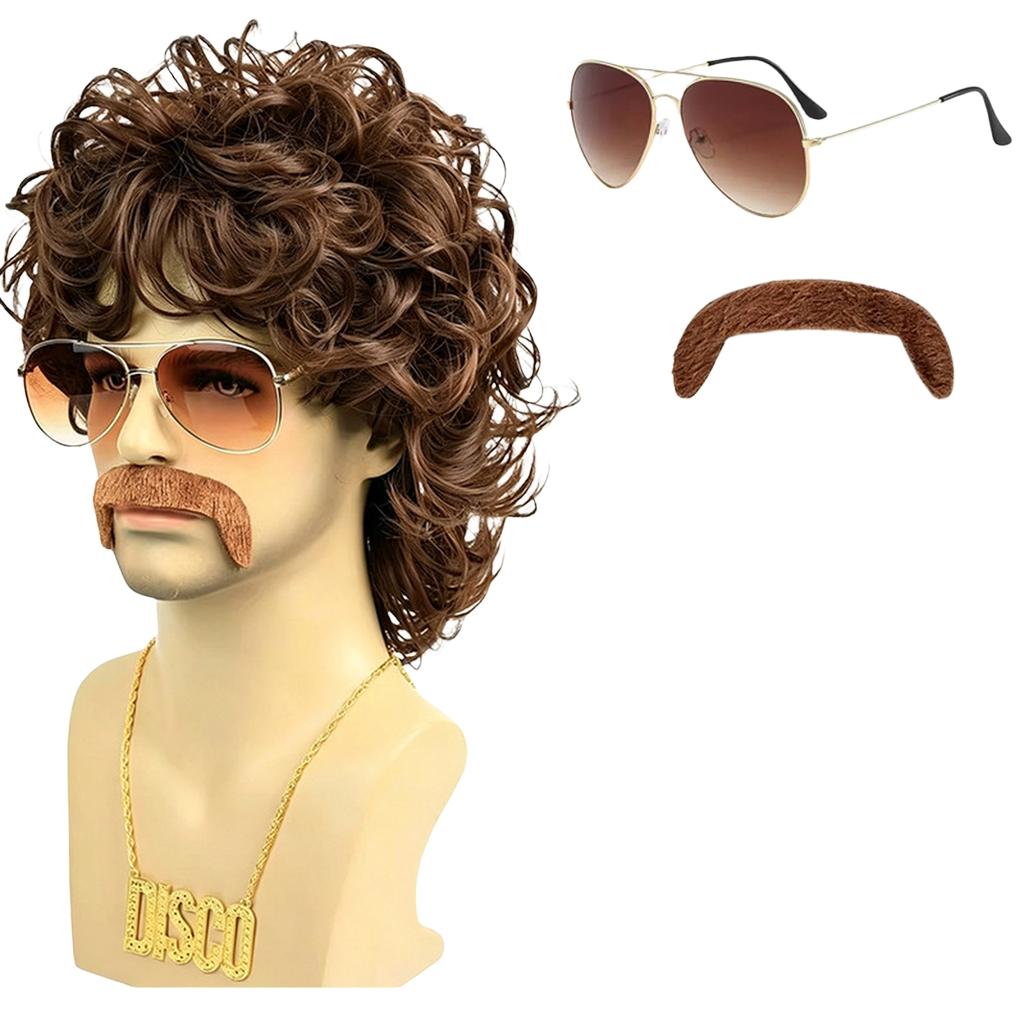 Men's Retro Wig 4 Pack Halloween Party Costume Accessory for Adults