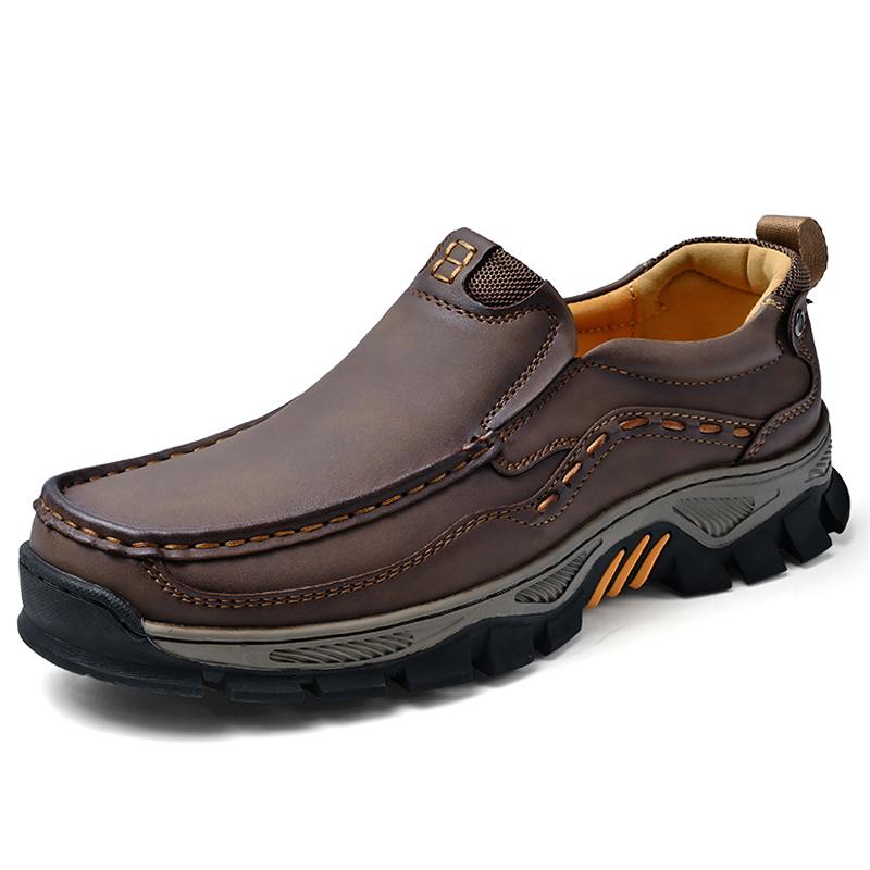 Hot Sale Casual Leather Mens Outdoor Footwear Non-Slip Leisure Walk Loafers Classic Comfy Treking Footwear Slip On Hiking Shoes