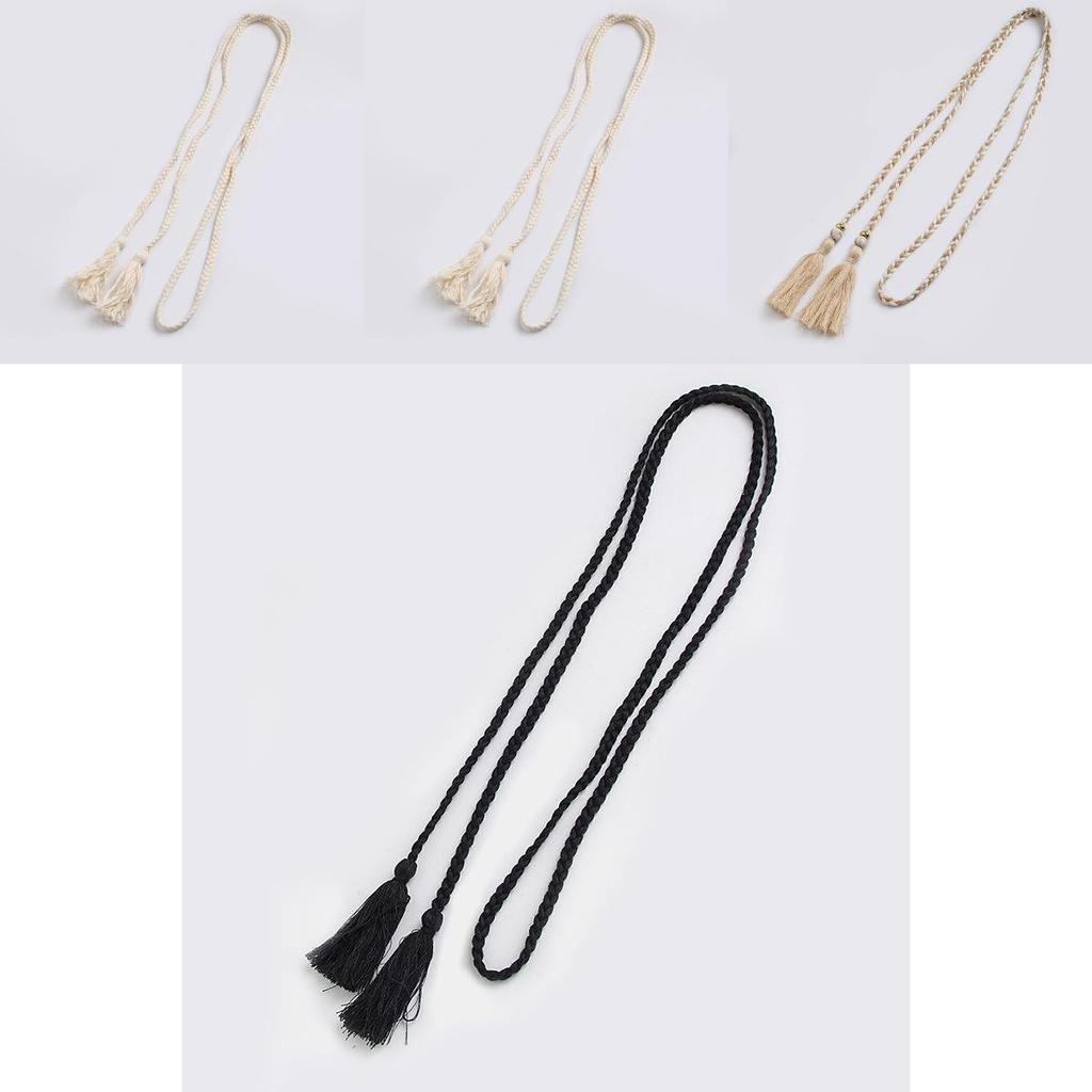 Boho Cotton Rope Waist Belt With Shell Tassels For Bohemian Festival Fashion