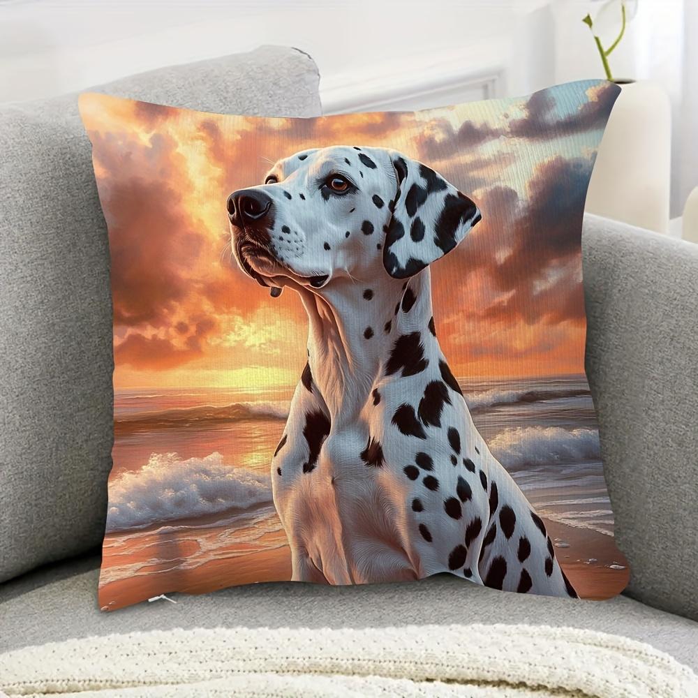Pcs Short Plush Dalmatian At Sunset Beach Pillow Cover X Inch Double Sided Print Cushion Case