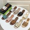 Genuine Leather Color-Block Hollow Flat Sandals Beach Women's Flip Flops Stitching Less