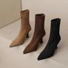 Damskie Elastyczne Botki do Kostki Seksowne Szpiczaste Krótkie Buty Botas Modne Imprezowe Szpilki Wysoki Obcas Skarpety Botki Botas De Mujer
