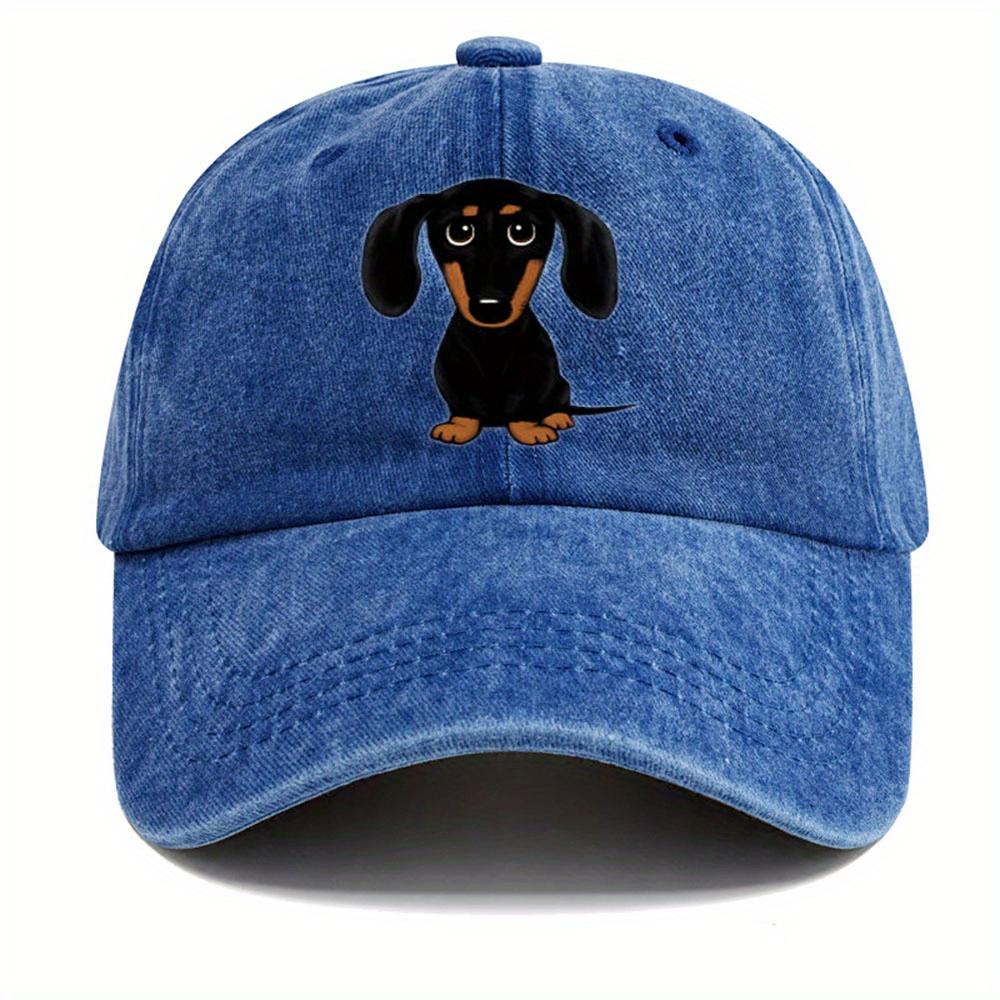 Retro Washed Baseball Cap with Dachshund Print Casual Style Wornout Adjustable Dad Hat