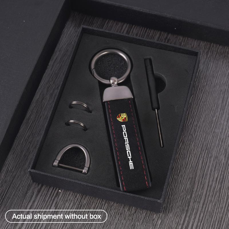 Suede Car Keychain Vintage Leather Zinc Alloy Ring For Porsche Cayenne Panamera Macan 911 718 Taycan Boxster Cayman 918 Pajun PS4