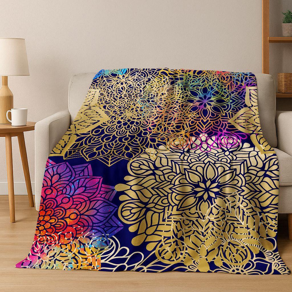 Coperta in Flanella Fiore Mandala Arcobaleno Chakra Yoga Arte Bohemien, Coperta Morbida e Accogliente per Casa Camera da Letto Letto Divano, Regalo per Bambini