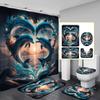 Dolphin Heart Bathroom Set - Waterproof Shower Curtain, Ultra-Soft Floor Mats, Toilet Lid Cover, And Contour Mat