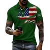 Men's Loose Fit Casual Polo Shirt Short Sleeve Flag Print Button Collar Summer Top Breathable Comfortable Fabric