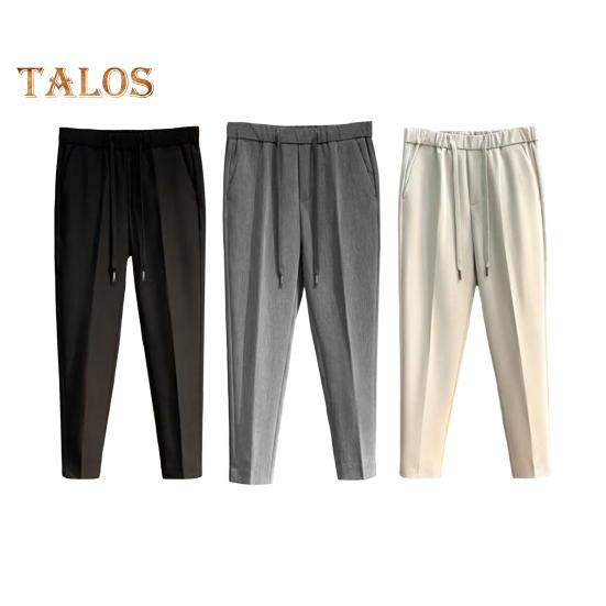 Heren Pakbroek Trekkoord Elastische Taille Rechte Pijp Effen Kleur Losse Formele Zakelijke Stijl Kantoor Kleding Broek Negenpuntsbroek