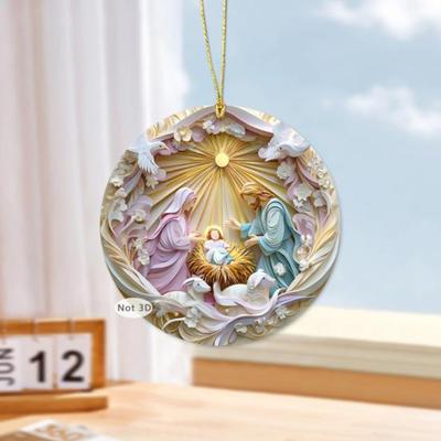 1PcNativity Scene Ornaments Birth of Jesus Acrylic Hanging Decorations Holy Religious Gifts for Christian Christmas Tree Decor