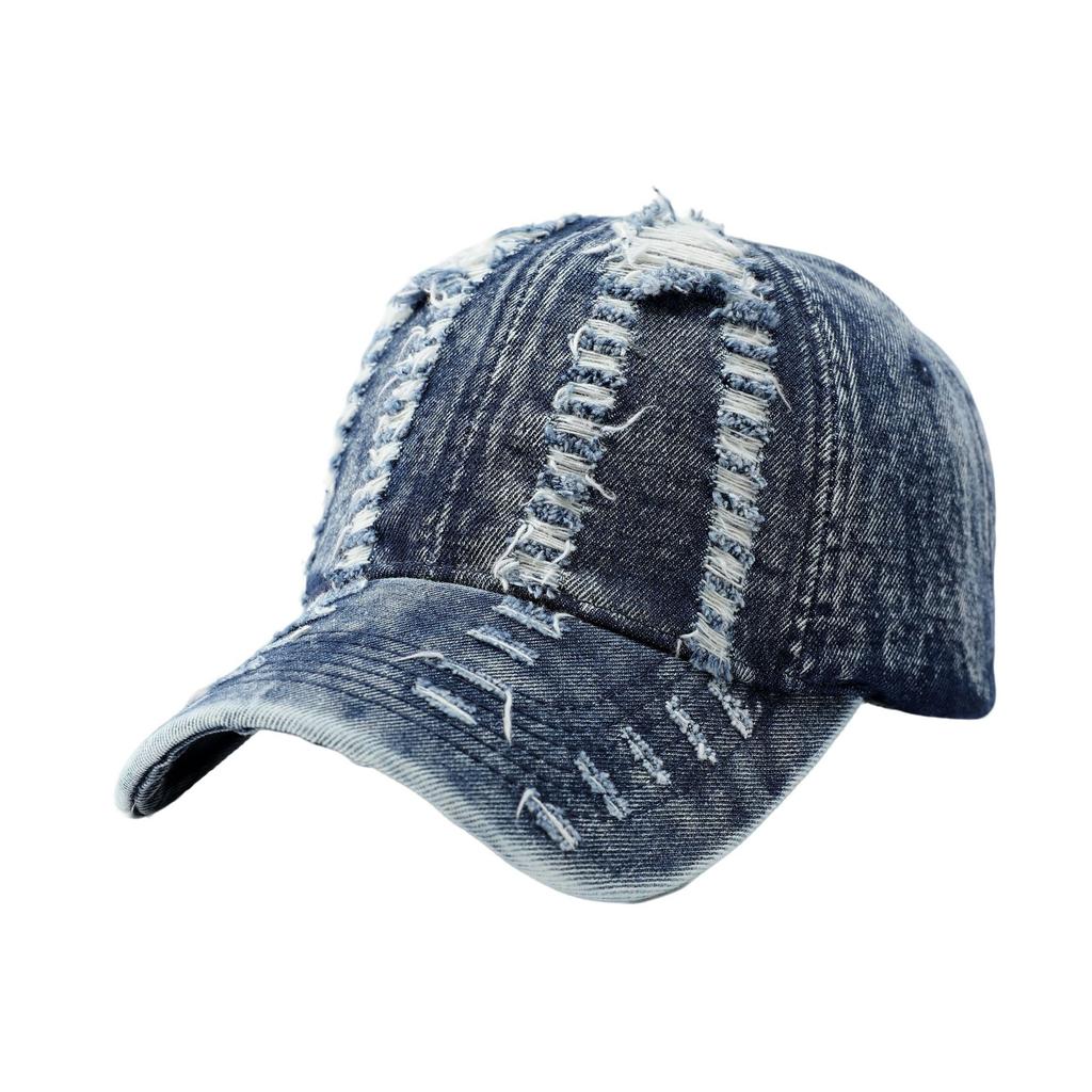 Ripped denim black American baseball cap women's summer enlarged deepened cap men's wide brim sports hat