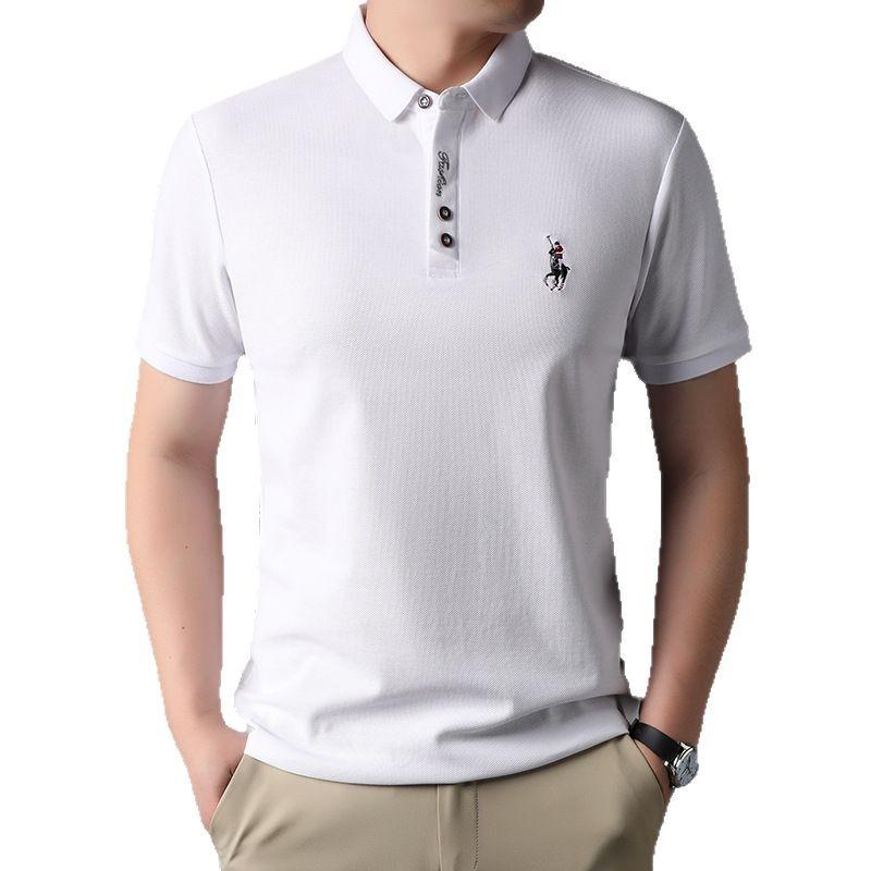 Medium Men'S Light And Mature Casual Short-Sleeved Embroidered Polo Shirt Solid Color Lapel Embroidered Bottoming Shirt