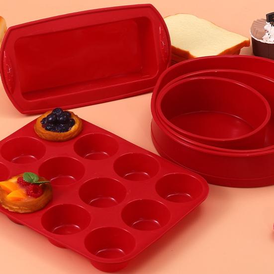 1/5Pcs Silicone Cake Mold Set Nonstick Round Square Baking Pans 12-Cup Muffin Tray High Low Temp Resistant Easy Demoulding Kitchen Essential