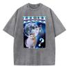 Cat Saying Huh Harajuku T Shirt Vintage Washed Cotton T-Shirt Graphic Tee Casual Streetwear Spring Summer Fall
