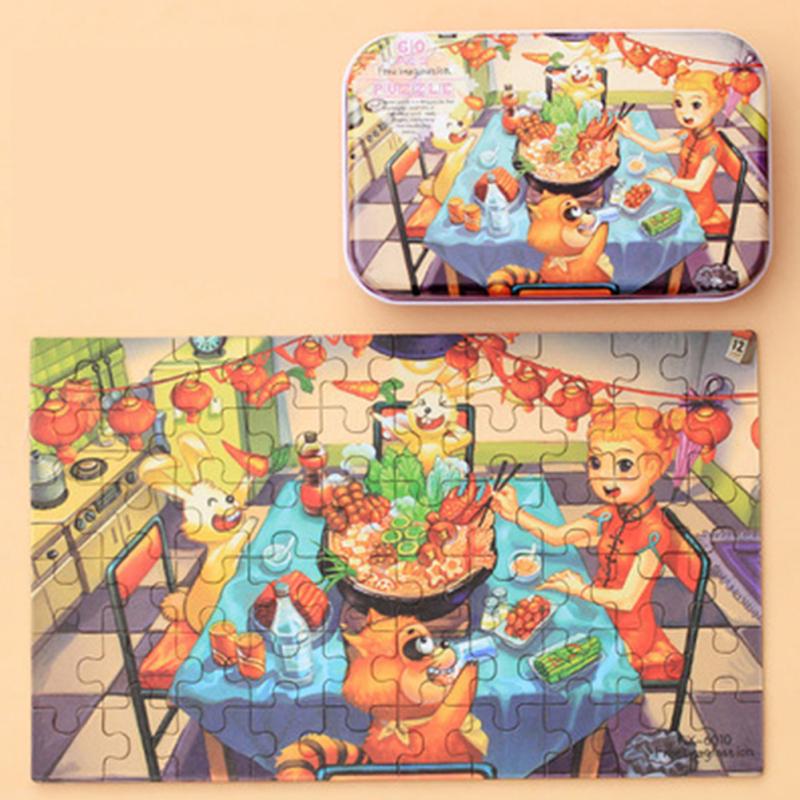 60 pièces Puzzles en bois pour enfants Bébé Éducation précoce Jouets éducatifs Cadeau avec boîte de rangement