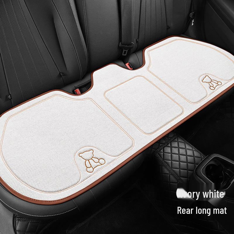 Cartoon Bear Jacquard Linen Car Seat Cushion - Breathable, Universal Fit