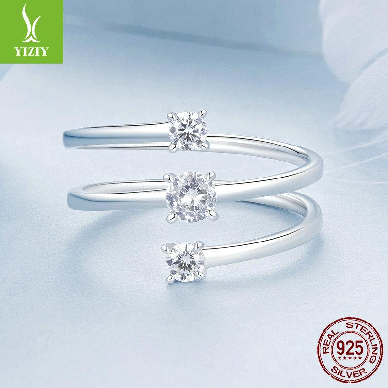 Sprankelende Zirkonia Wikkelring, Modieuze Dubbellaagse Lijn S925 Sterling Zilveren Ring Sieraden.