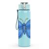 1PC Blue Butterfly Embroidery Style Print 750ml Color Plastic Sports Water Bottle Leakproof Flip Straw Lid Suitable for Sports Office Home Use