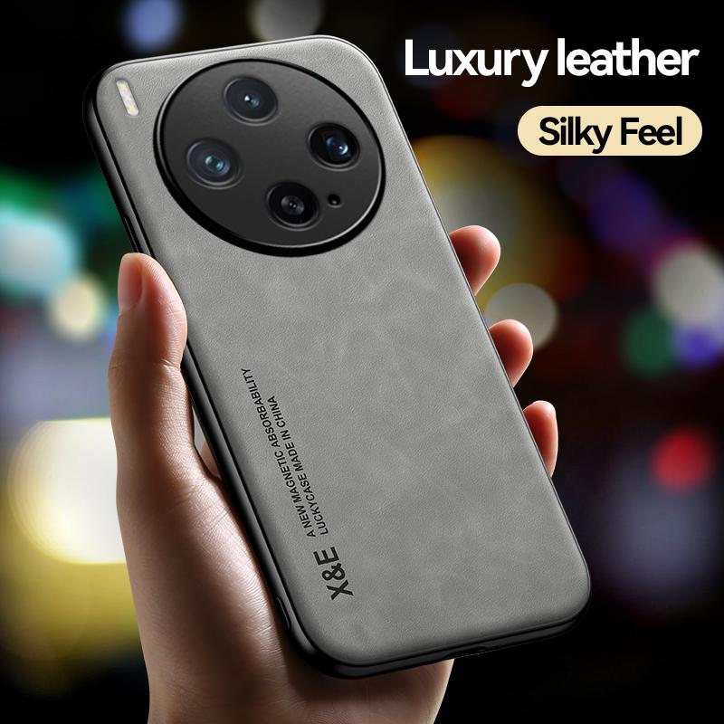 Für Vivo X300 und X300 Pro Hülle Eingebauter Magnet Dünnes Seidiges Handgefühl Leder Anti-Fingerabdruck Linse Vollschutz Hülle