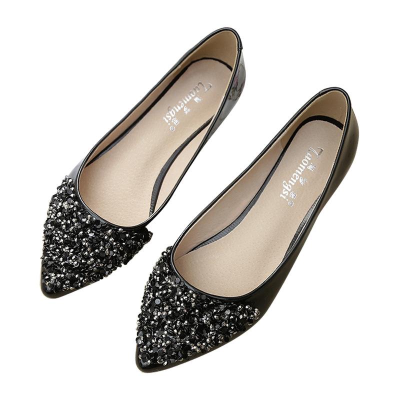 Korean Version of Women's Shoes Look Thin Fashion New Pointy Toe Shallow Mouth Single Shoes Sequined Rhinestone Flat Shoes Women Plus Size