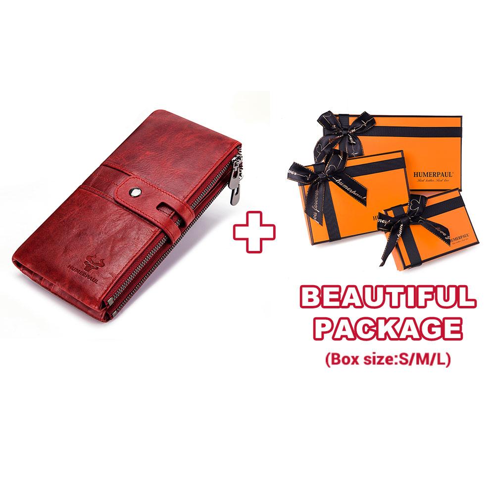 Humerpaul Genuine Leather Women Long Wallet RFID Blocking Multifunction Slim Hasp Purse Card Case
