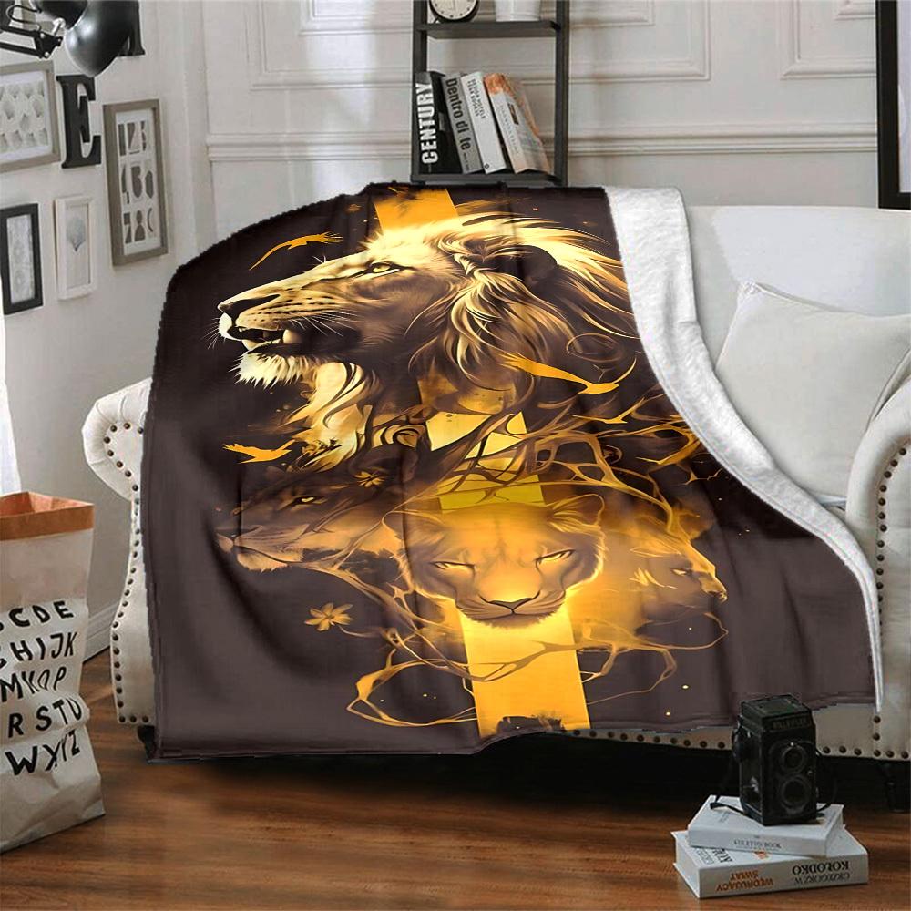 1pc Lion King Print Blanket - Lightweight Flannel Blanket For Sofa, Bed, Living Room, Office, Outdoor Travel, Camping, Soft 076