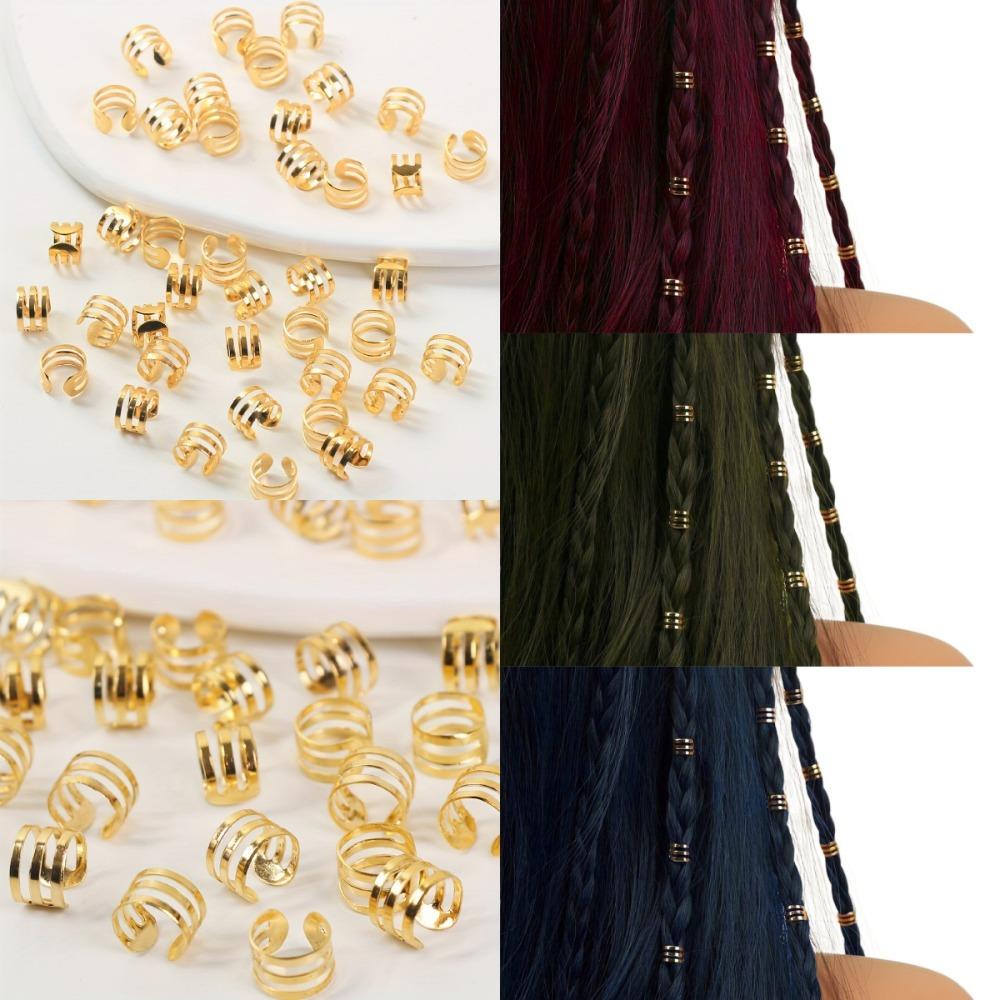 40pcs Metal Cuff Clips Hollow Out Hair Ring Hair Braiding Hair Braid Tubes Dreadlocks Beads Women