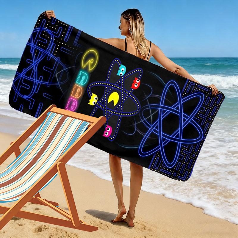 Pac-Man Print Beach Towel, Large Soft Quick Dry Towel for Beach Camping Swimming