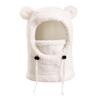 Kids Ski Hat Solid Color Bear Ear Decor 3-in-1 Face Guard Scarf Headgear Cold Weather Windproof Fleece Headgear with Adjustable Cords