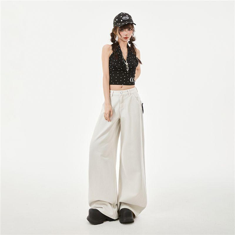 Spring Summer Pure Cotton Breathable Drape Relaxed Wide Leg Casual Denim Pants For Women Casual Pants Oversize Denim Trousers