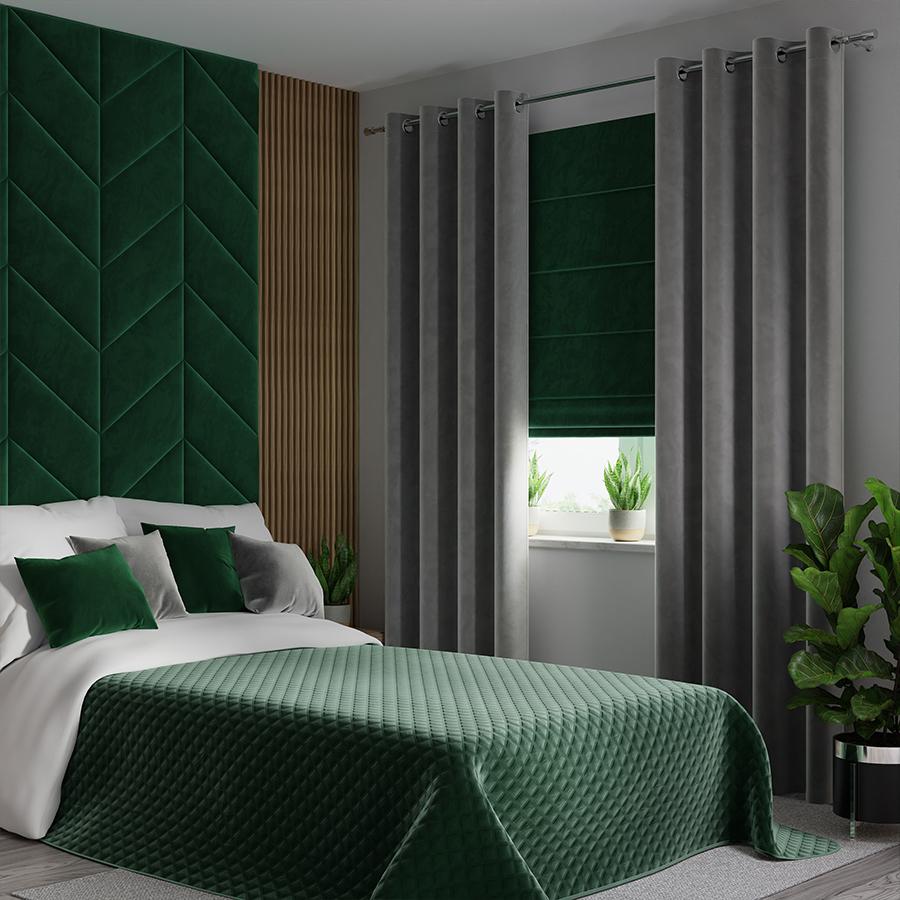 Velvi Bedspread 220x240cm - Bottle Green with Geometric Pattern